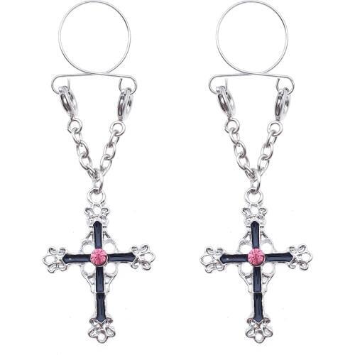 Sexy Adjustable Non Pierced Cilp on Long Dangle Chain 2Pcs Fake Nipple Rings body piercing jewelry