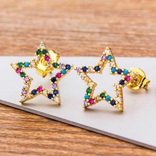 New Simple Colorful Cubic Zirconia Star Stud Earrings Gold CZ Female Fashion Copper Jewelry For Women Girls Party Wedding Gifts