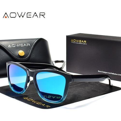 AOWEAR Unisex Square Polarized Sunglasses Women Clear Coating Mirror Sun Glasses for Women Men Cool Transparent Vintage Shades