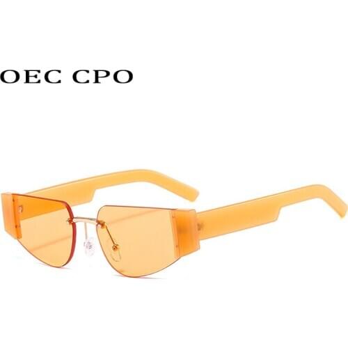 New Rimless Sunglasses Women Men Brand Designer Fashion Cat eye Orange Shades Sunglasses Men Personality Sun Glasses UV400