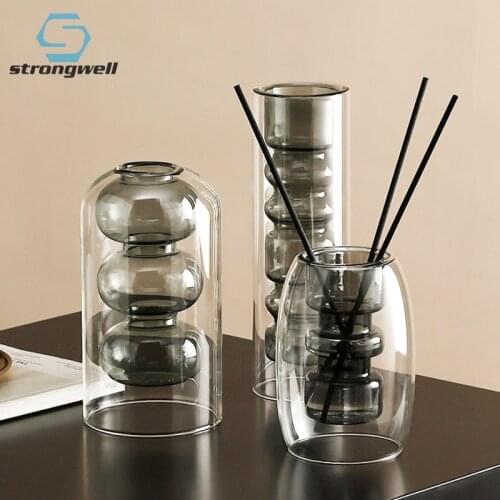 Stongwell Nordic Ins Gray Black Curved Glass Vase Flower Vase Simplicity Modern Art Ornaments Home Decoration Wedding Gift