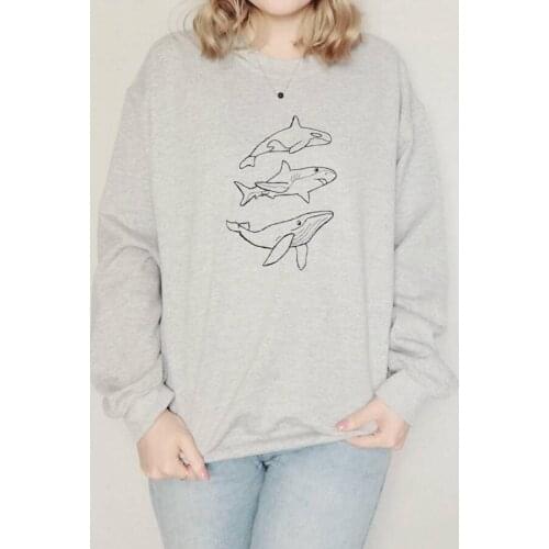Whale Shark Orca women Sweatshirt cute Whale sweat Save whale Tops fashion Winter clothes 100%cotton pullovers