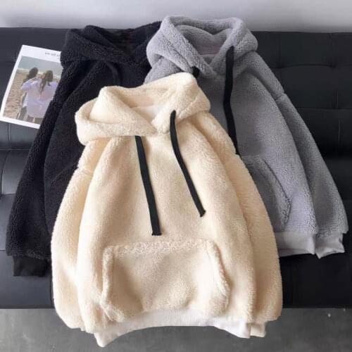 Sweatshirts Hoodies Women Autumn Winter Plush Warm Fluffy Double Hoodies Pullover Loose Soft Thick Hoodie Tops for Teens 2021