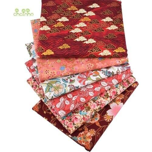 Chainho,Dark Red Floral,Print Twill Cotton Fabric,DIY Quilting Sewing For Baby&Childrens Sheet,Pillow,Toys Material, Half Meter