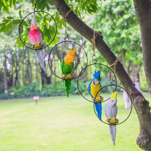 Garden Decoration Animals Simulation Resin Cockatoo Sculpture Iron Ring Garden Decoration Outdoor