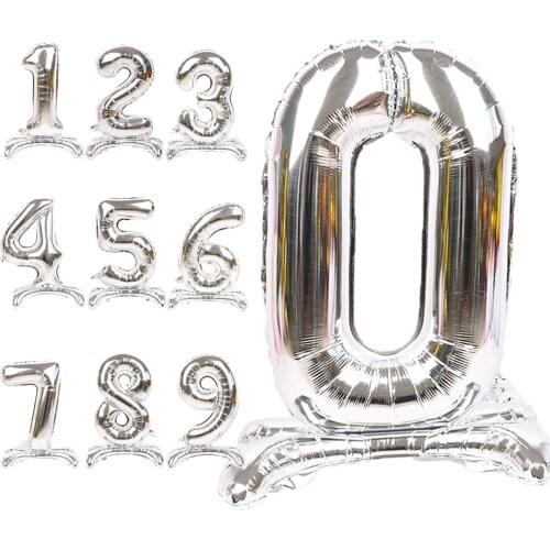32inch Stand Number Foil Balloons Gold Silver Digital Figure Ballon Birthday Anniversary Decoration Supplies Kids Toy Air Globos