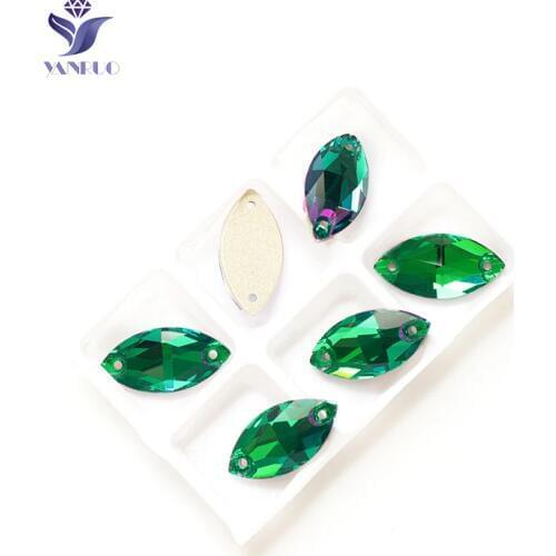 YNARUO 3223 Navette Emerald Strass Sew On Glass Rhinestones Flat Back Stones Decoration Dress Rhinestones Shoes