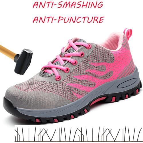Safety Shoes Women In Work & Safety Shoes Steel Toe Summer Breathable Mesh Industrial & Construction Puncture Proof Work Shoes