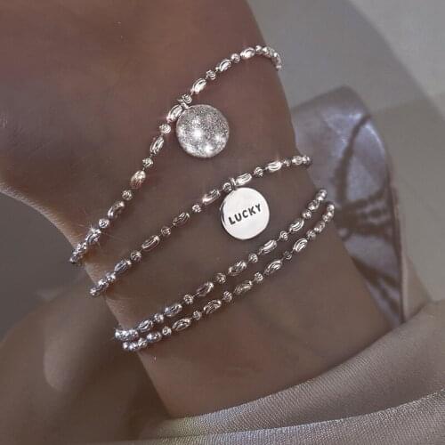 Punk 925 Sterling Silver Shiny Chain Lucky Disc Bracelet For Women Light Luxury Hot Fashion Jewelry Friend Gift sl402