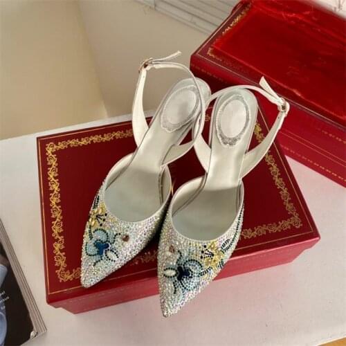 2021 Newest Women Sandalias Summer Zapatillas Mujer Iron Crystal Women Sandals Party Buty Damskie High Heels Chaussure Femme