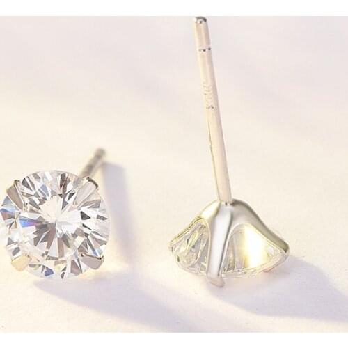 925 Sterling Silver Stud Earrings For Women Trendy Four Prong Colored Jewels Earring Wedding Engagement Gift