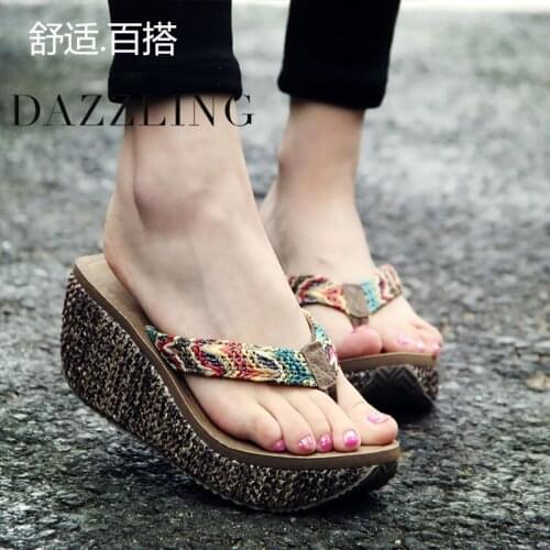 Ladies slippers women sandal Wedge Flip Flops slides Summer heel female+shoes beach holiday Platform Sandalias(in stock)