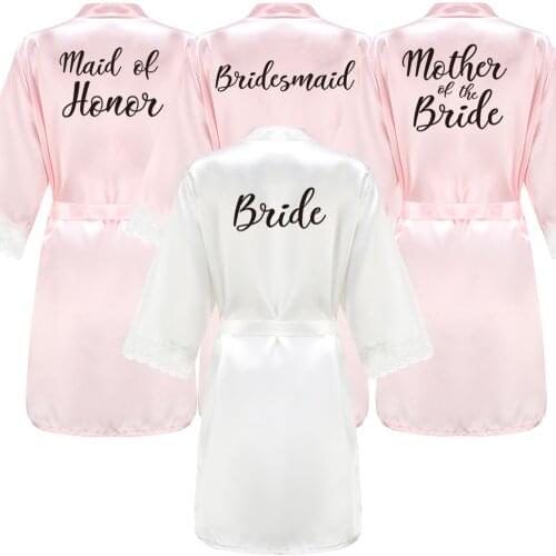 Women Satin Lace Robe Bride Robe Bridesmaid Robes Bridal Wedding Robe Sleepwear Bathrobe Dressing Gown White Robes