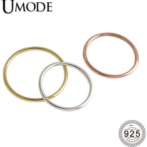UMODE Korean 925 Sterling Silver Rings Sets Party Fine Jewelry for Women Rose White Gold Gold Simple Rings Accessories ULR0720