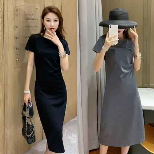 Summer Dress WomenS New Short-Sleeved Loose Large Size Waist Thin Round Neck T-Shirt Mid-Length Skirt