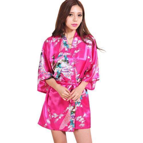 Hot Pink Chinese Women Silk Rayon Mini Robe Sexy Kimono Bath Gown Charming Intimate Lingerie Pajama S M L XL XXL XXXL