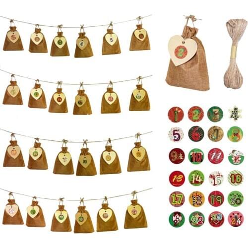 1-24 Numbers Bag Christmas Advent Calendar Ornament 24pcs DIY Advent Calendar Christmas Decorations For Home New Year Gift Bag