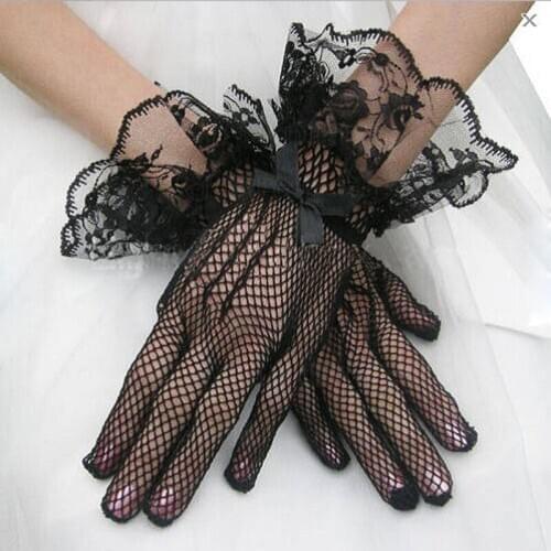 1 Pair Hot Sale Black White Color Lace Fishnet Gloves Lace Gloves Fingered Gloves For Party Guantes Mujer