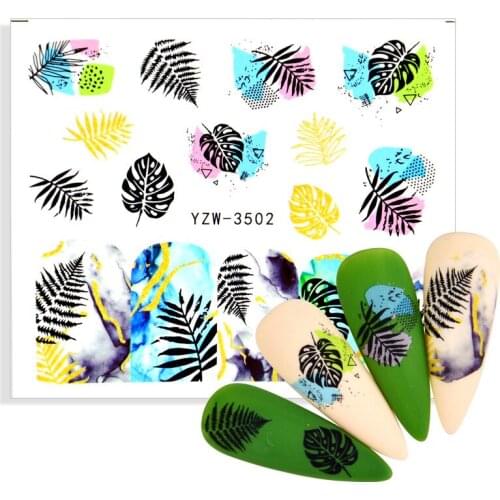 1pcs Black Leaf 3D Painted Style Nail Sticker Coconut Tree Leaf Pattern Water Transfer Sticker DIY Nail Decoration Decals