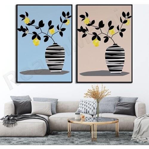 Abstract Vase Print | Lemon Tree Art Print | Bohemian Vase Wall Art | Abstract Pottery Print | Lemon Plant Wall Art Poster