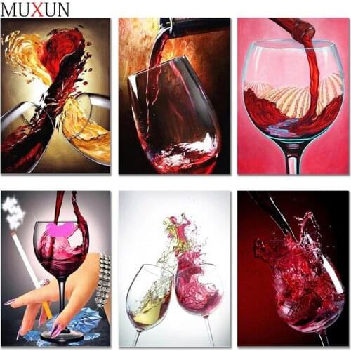 5D Full Diamond Painting Red Wine Picture DIY Crystal Cup Diamond Embroidery Cross Stitch Mosaic Painting Home Decoration Gift