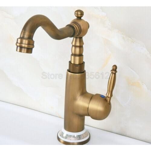 Antique Brass Deck Mounted Swivel Kitchen Faucet Sink and Wash Basin Mixer Taps Single Handle Cold & Hot Water Taps Wnf608