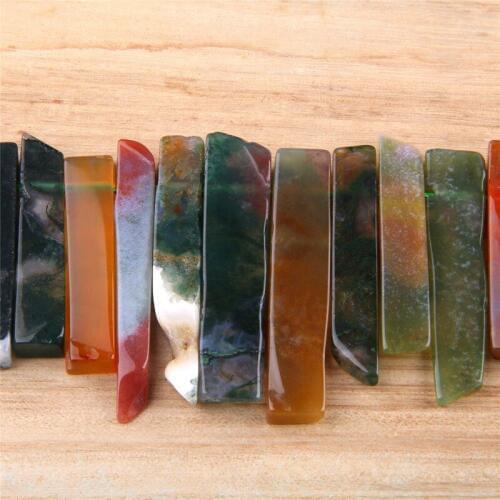 15.5" Natural Indian Agat Point Beads Rough Agat Slab Raw Nugget Slice Gem Stone Stick Beads For DIY Jewelry Graduated Pendant