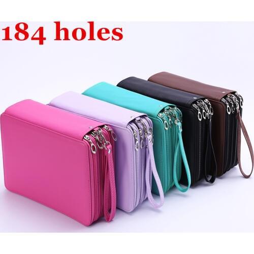 Pencil Case 184 Holes PU Leather Large Capacity Art School Supplies Waterproof Pen Bag Box 4 Layer Multi-functional For Student