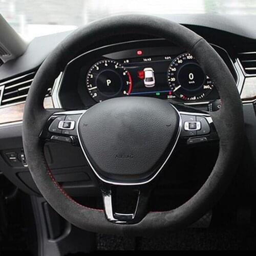 Car Steering Wheel Cover Hand stitched Black Suede Car Steering Wheel Cover For VW GOLF 7