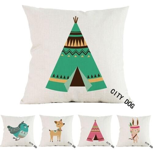 Tribe Woodland Animal Deer bird fox tent Linen Cushion Cover Decorative Pillow Case For Chair Sofa Home Decor Throw Pillows