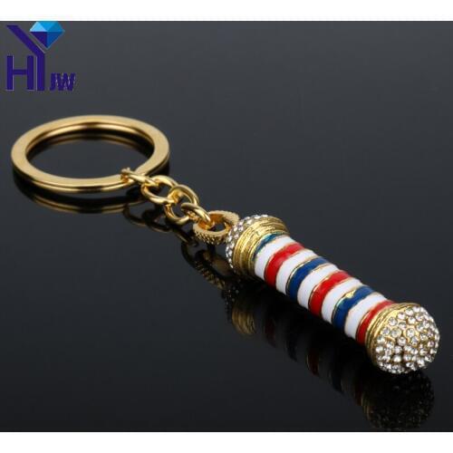 HEYu New Fashion Barber Shop Pole 3D Barber Pole Chain Pendant Key Chain Hip Hop Barber Hairdresser Gothic Key Ring Jewelry