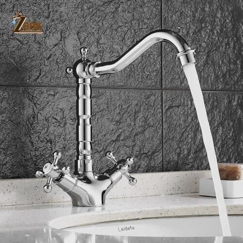 ZGRK Deck Mounted Brass Torneira Cozinha Kitchen Faucets Hot and Cold Water Chrome Basin Sink Taps Mixers Dual Handle
