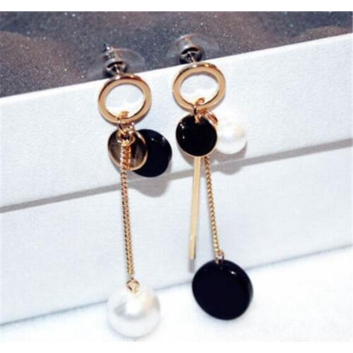 Exquisite Asymmetric Long Circle Earrings For Women Fashion Jewelry Simulated Pearl Dangle Earrings Gift Bijoux NWL1268
