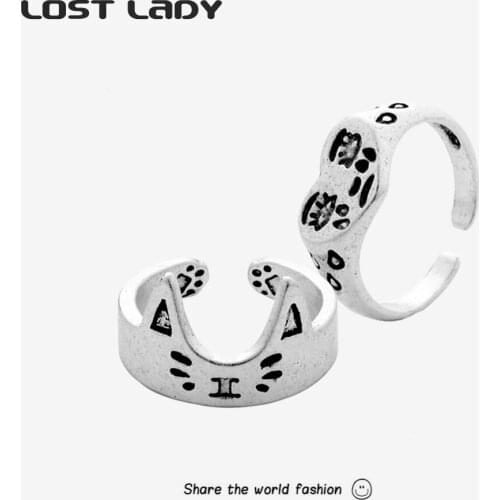 Lost Lady Vintage Cat Frog Rings for Women Man New Trendy Retro Female Resizable Finger Ring Punk Hip Hop Club Party Jewelry