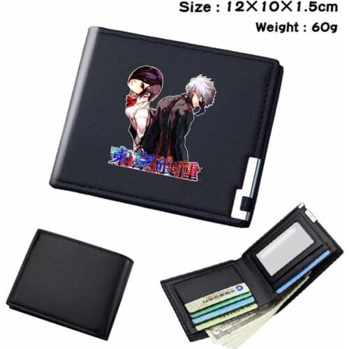 Short Wallet Anime Tokyo Ghoul PU Bifold Passcard Teenger Card Holder Student Casual Note Compartment Mens Womens Black Wallet