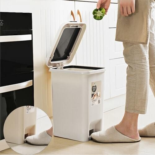 15L Pedal Trash Can Plastic Pressing Type Trash Can Bucket Large Size Square Waste Bin Kitchen Bathroom Garbage Bin Home Dustbin