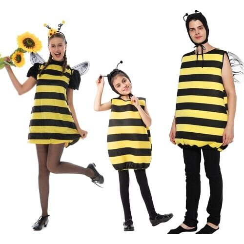 Reneecho Animal Costume Kids Bumble Bee Costume For Family Honey Bee Adult Cosplay Tunic Headpiece Suit Purim Carnival Costume