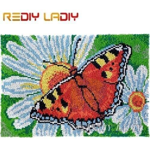 Latch Hook Kits Butterfly Daisy Chunky Yarn Embroidery Crocheting Tapestry Kits Needlework Arts & Crafts DIY Carpet Rug 85*58cm