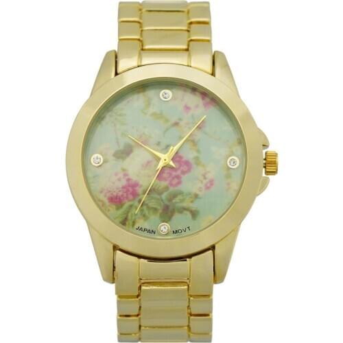 Hot Selling Dress Gold Bracelet Wristwatch Geneva Floral Dial Fashion Quartz Women Watch