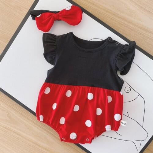 Cute 0-3 Years Baby Girls Dot Romper Bodysuit Headband 2Pcs Summer Newborn Clothes Baby Girl Ruffle Romper