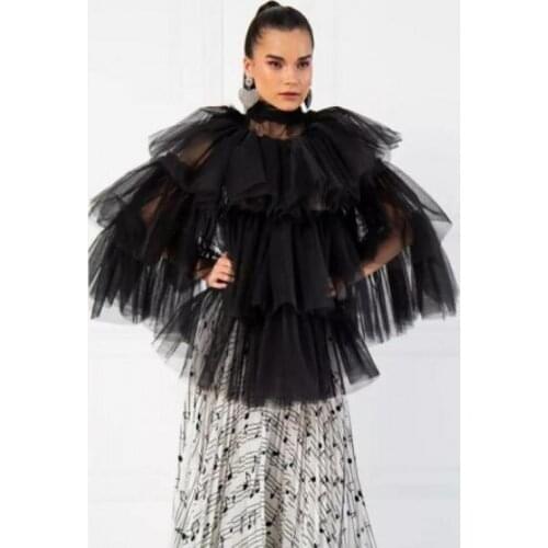 Blusa feminina Fashion Black Shirt Custom Made Tops Women Blouse Puffy Trendy