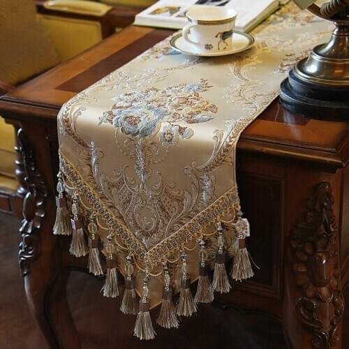 Fashion Amazing Imitated Silk Fabric Blue Jacquard Rural table runner Lace Luxury Table flag New years special offer just 1pc