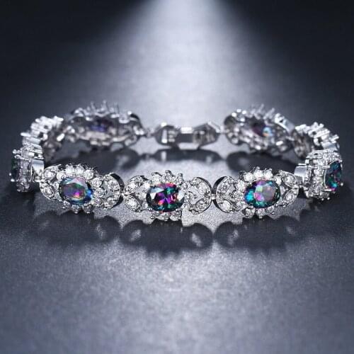 ORZTOON Fashion Shine Charm Colorful Silver Color Oval Zircon Bracelets for Women Luxury Unusual Bracelet Trendy Female Jewelry