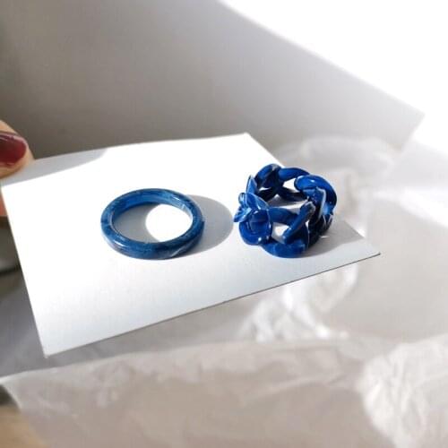 2pcs Korea Trendy Jelly Colorful Geometric Resin Chain Rings for Women Open Finger Ring Girls Party Simple Jewelry Accessories