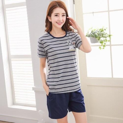 New Short Sleeve Sleepwear Womens Cotton Housewear Spring Summer Shorts Nightgown Casual Loose 2Pcs Suit Nightwear Loungewear