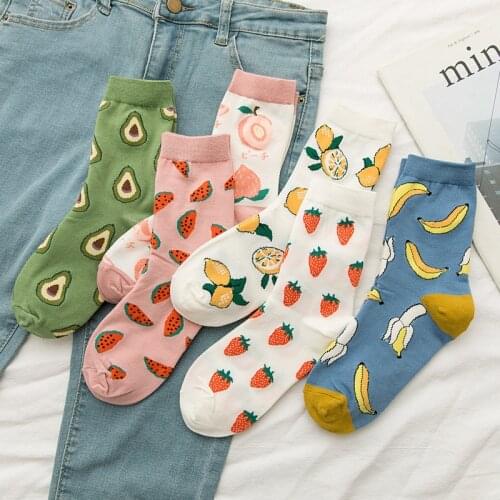 Fruit Socks Kawaii Cotton Watermelon Strawberry Banana Avocado Women Korean Version of Socks Fashion Sports Socks
