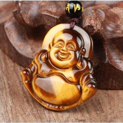 Hand Made Natural Tiger eye stone Pendant Gold Maitreya Buddha Pendants Necklace For Women Men pendant Jewelry