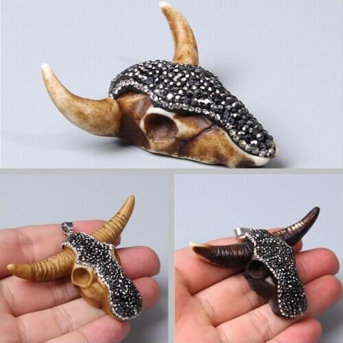 CZ beads Bull head shape cow bone pendant brave men necklace jewelry gifts pop punk vintage Women diy handmade pendant charm