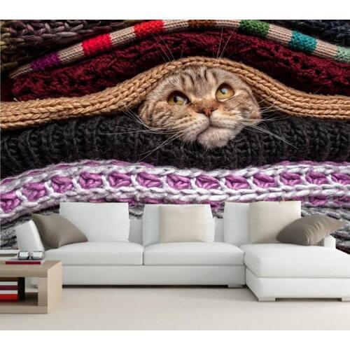 Custom 3d wall mural,Cat Glance Sweater Animals wallpaper papel de parede,living room sofa TV wall children bedroom wallpaper
