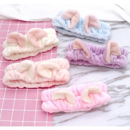 Women Girls Cute Coral Fleece Cat Ears Elastic Headbands Soft Comfortable Wash Face Bath Hairbands Photo Prop Hair Accessories